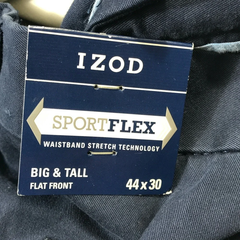 Izod SportFlex Chino Pants 44x30 Blue Flat Front Big & Tall Stretch Preppy New